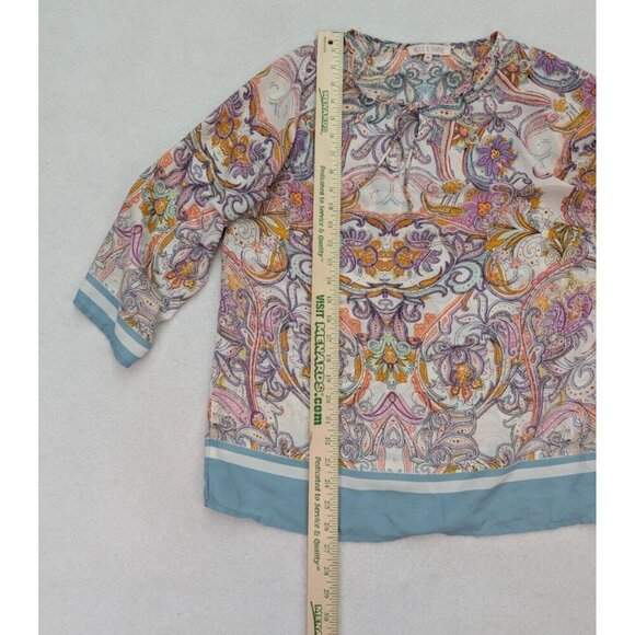 Rose & Thyme Women's Top Size M 3/4 Sleeve Silky Textured Boho Peasant - Picture 8 of 13